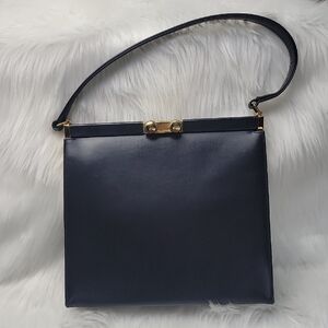COBLENTZ Original VTG‎ Navy Blue Leather Single Handle Wedding Event Satchel Bag